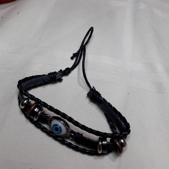 Blue EYE BALL Leather Wristband Bracelet - Picture 3 of 7